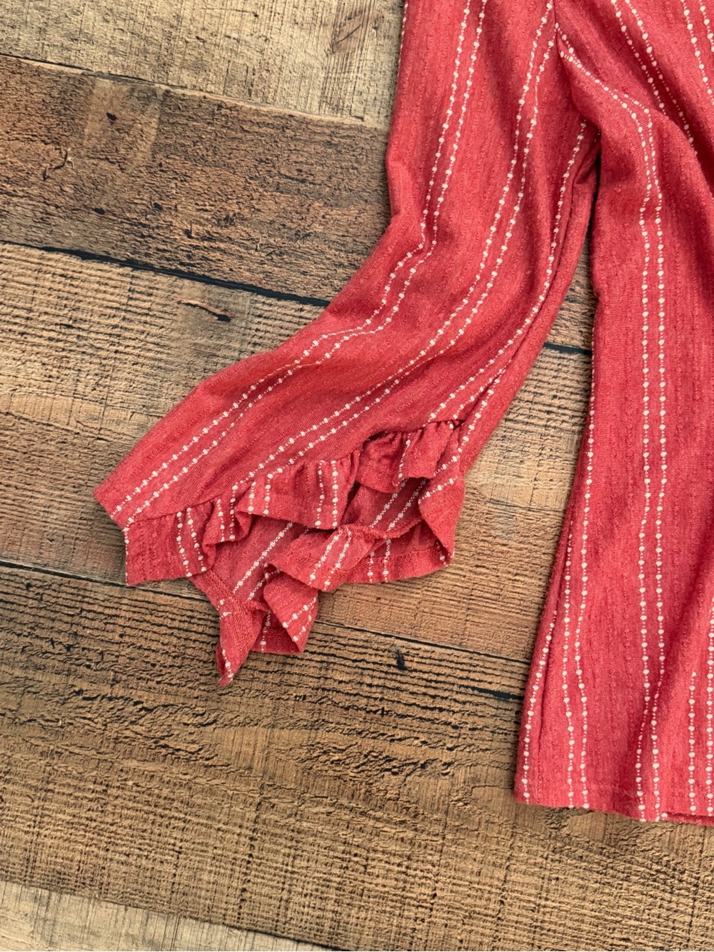 Blouse Rust Anthropologie Coral Striped Ruffle Sleeve Top Textured Material - Picture 5 of 9